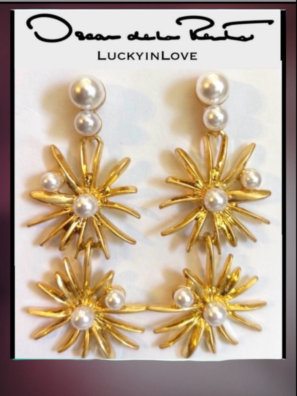 Oscar De La Renta 24K Gold Plated
Starburst Pearl Drop Earrings